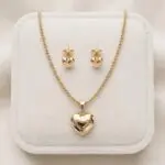Trío Puro Corazón en Baño de Oro Real 18K y Cobre Ecológico SGS hipoalergénico libre de níquel - D'moé Joyería
