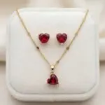 Trío Pasión Rubí en Baño de Oro Real 18K y Cobre Ecológico SGS hipoalergénico libre de níquel - D'moé Joyería